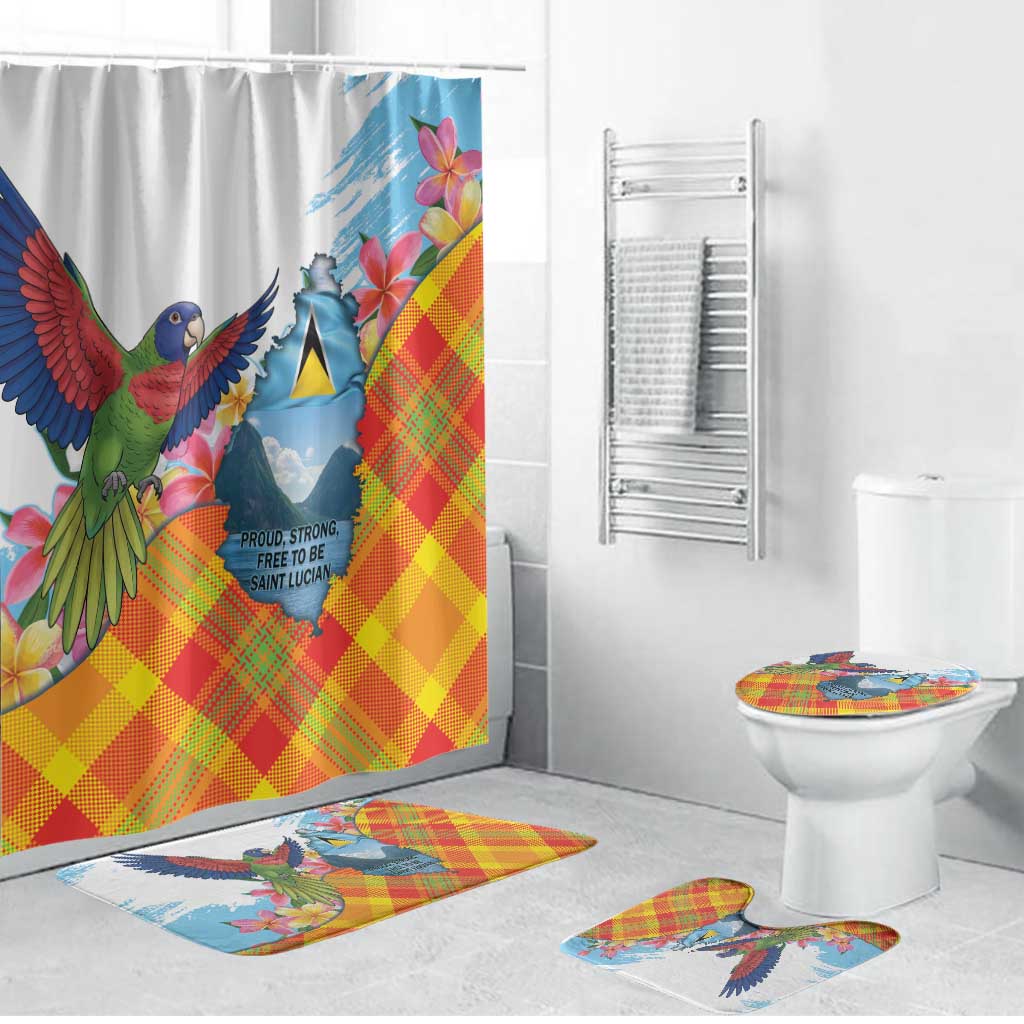 Saint Lucia Independence Day Bathroom Set Saint Lucian Map Pitons Madras Pattern