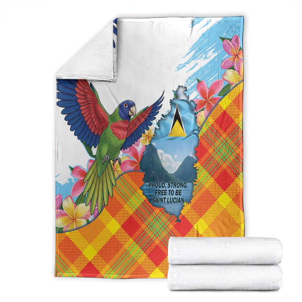 Saint Lucia Independence Day Blanket Saint Lucian Map Pitons Madras Pattern