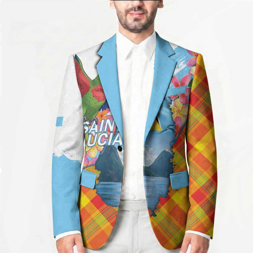 Saint Lucia Independence Day Blazer Saint Lucian Map Pitons Madras Pattern