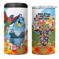 Saint Lucia Independence Day 4 in 1 Can Cooler Tumbler Saint Lucian Map Pitons Madras Pattern