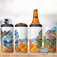 Saint Lucia Independence Day 4 in 1 Can Cooler Tumbler Saint Lucian Map Pitons Madras Pattern