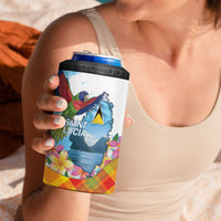 Saint Lucia Independence Day 4 in 1 Can Cooler Tumbler Saint Lucian Map Pitons Madras Pattern