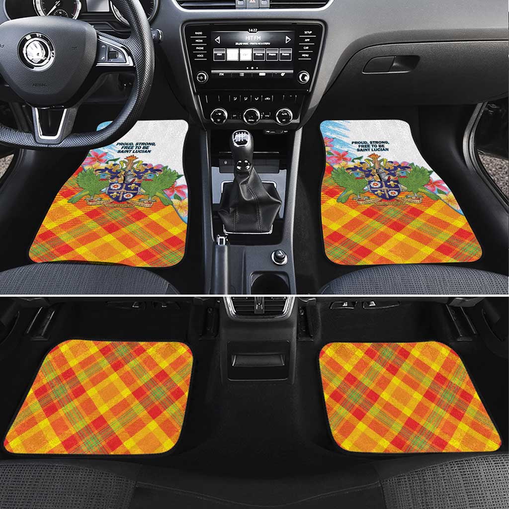 Saint Lucia Independence Day Car Mats Saint Lucian Map Pitons Madras Pattern
