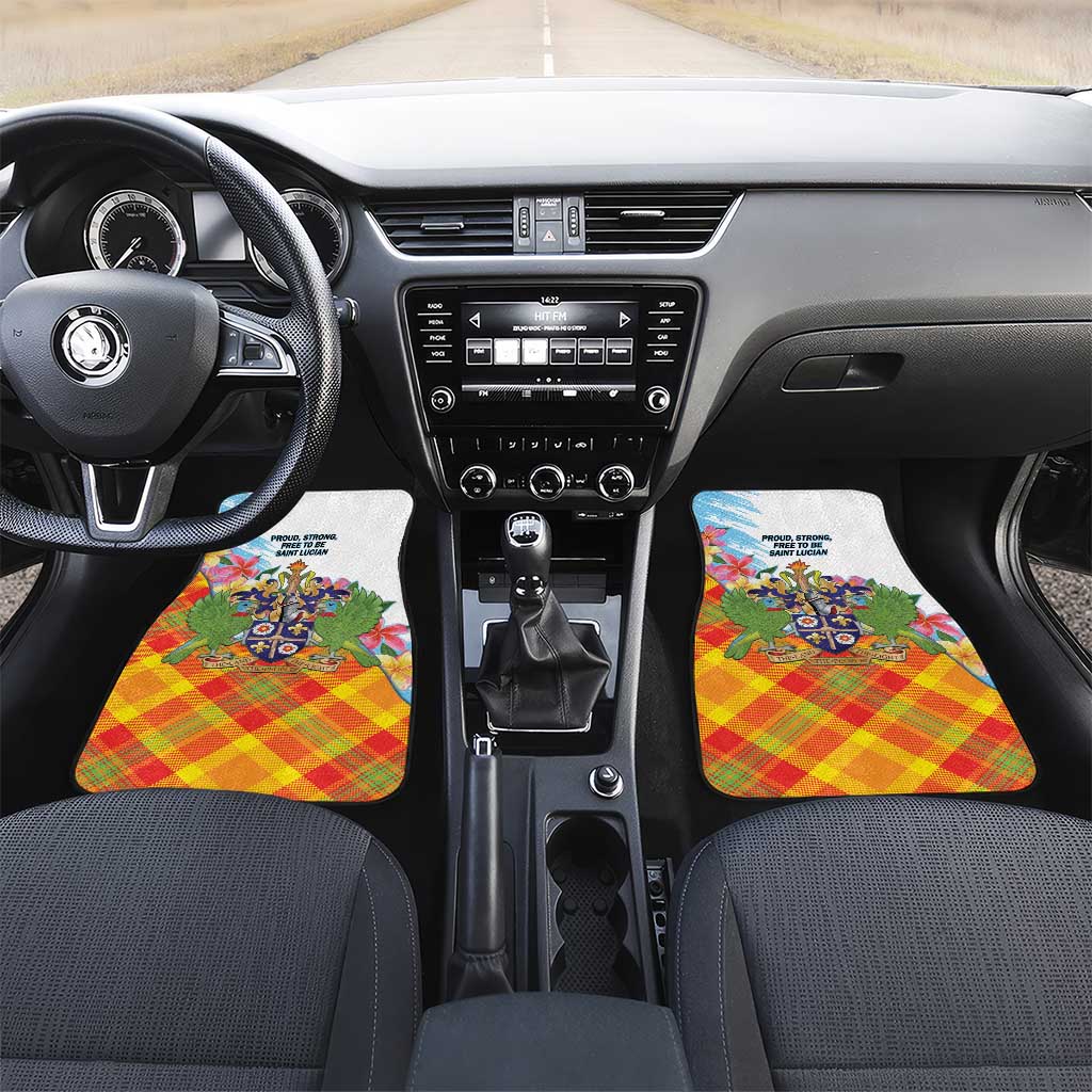 Saint Lucia Independence Day Car Mats Saint Lucian Map Pitons Madras Pattern