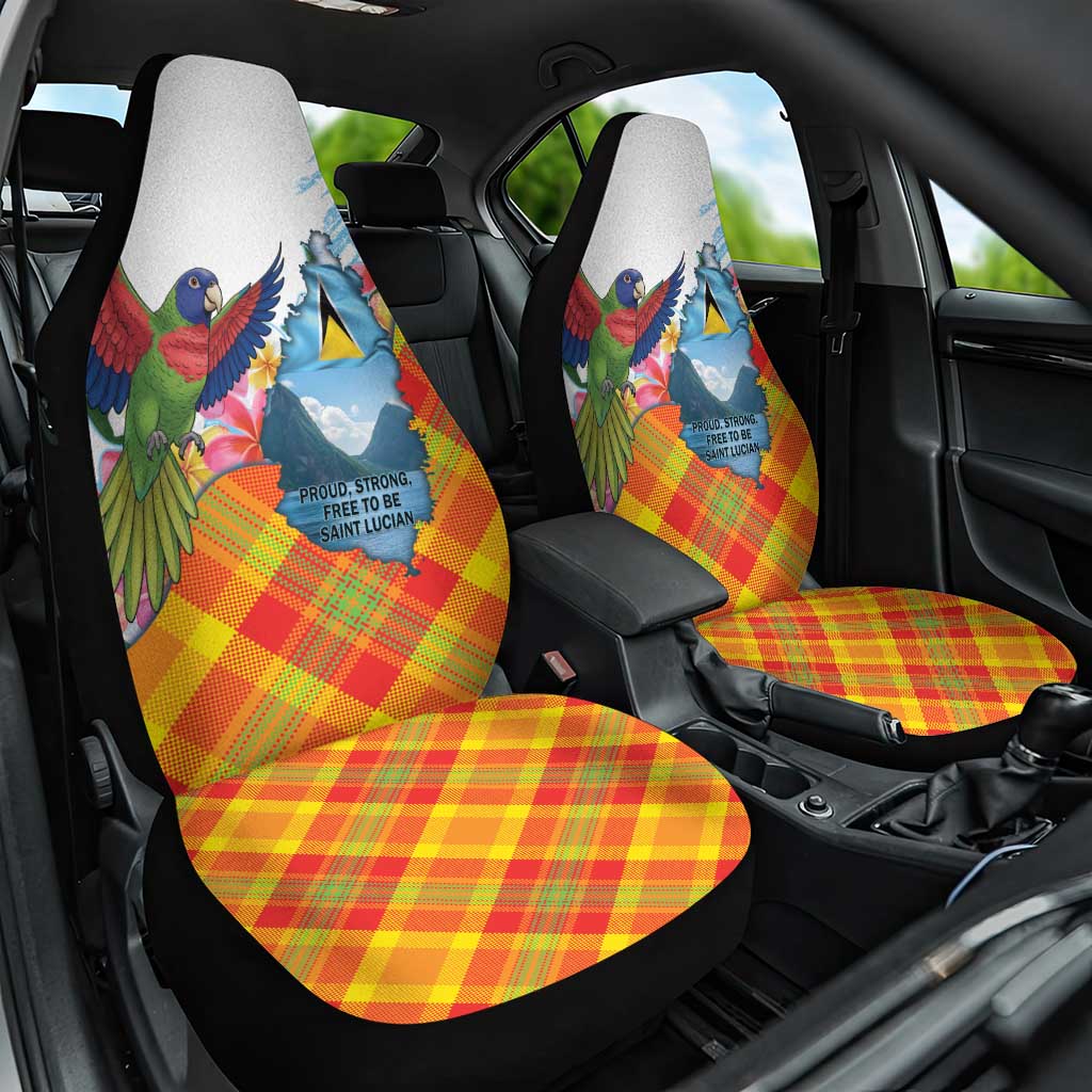 Saint Lucia Independence Day Car Seat Cover Saint Lucian Map Pitons Madras Pattern
