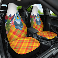 Saint Lucia Independence Day Car Seat Cover Saint Lucian Map Pitons Madras Pattern