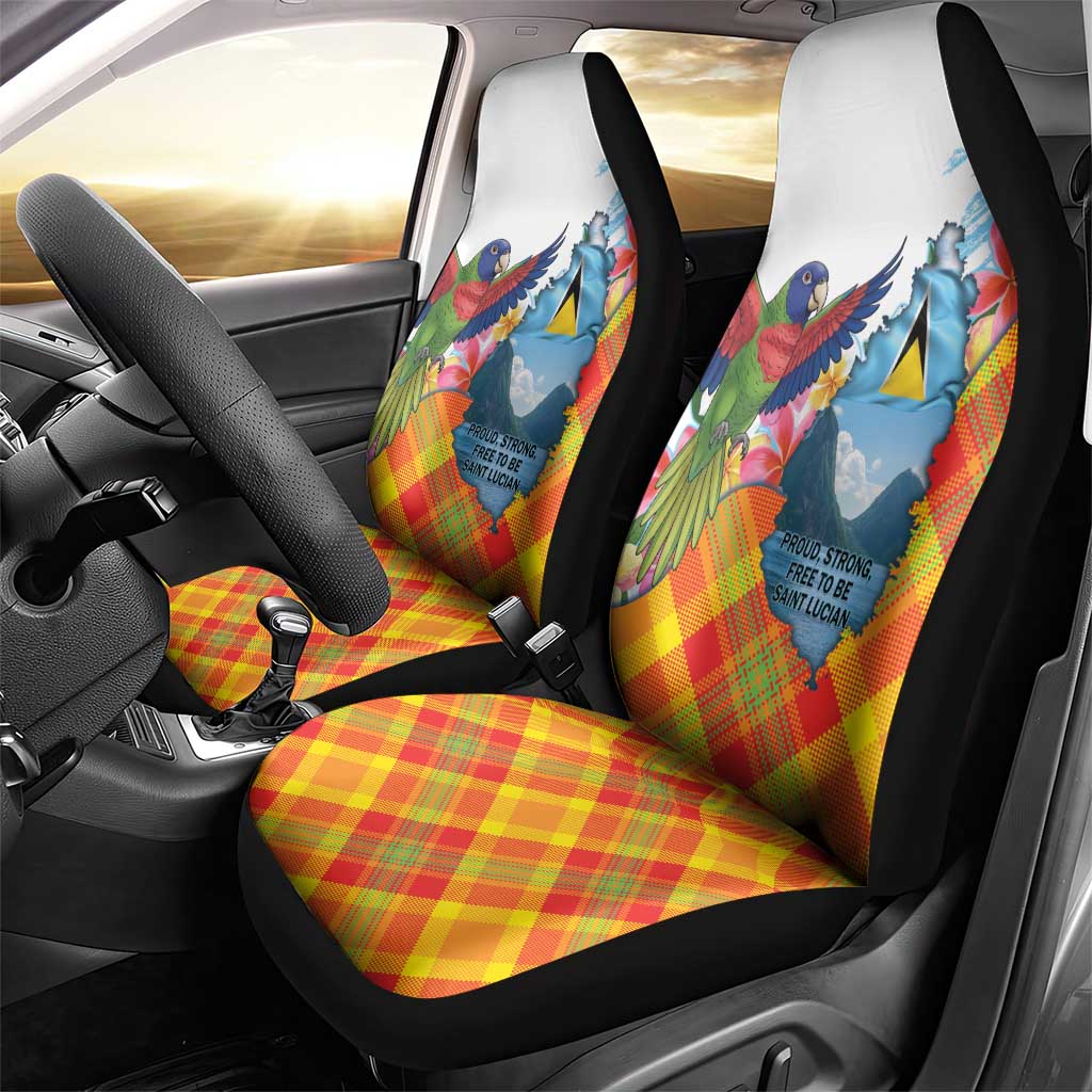 Saint Lucia Independence Day Car Seat Cover Saint Lucian Map Pitons Madras Pattern
