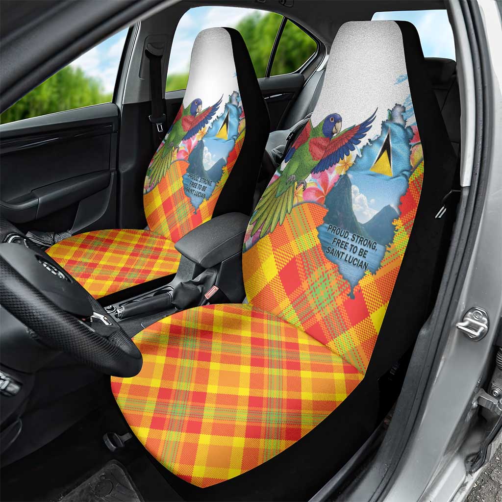 Saint Lucia Independence Day Car Seat Cover Saint Lucian Map Pitons Madras Pattern