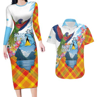 Saint Lucia Independence Day Couples Matching Long Sleeve Bodycon Dress and Hawaiian Shirt Saint Lucian Map Pitons Madras Pattern