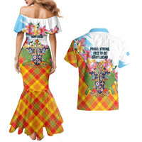 Saint Lucia Independence Day Couples Matching Mermaid Dress and Hawaiian Shirt Saint Lucian Map Pitons Madras Pattern