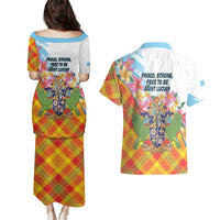 Saint Lucia Independence Day Couples Matching Puletasi and Hawaiian Shirt Saint Lucian Map Pitons Madras Pattern