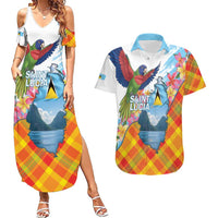 Saint Lucia Independence Day Couples Matching Summer Maxi Dress and Hawaiian Shirt Saint Lucian Map Pitons Madras Pattern