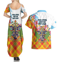 Saint Lucia Independence Day Couples Matching Summer Maxi Dress and Hawaiian Shirt Saint Lucian Map Pitons Madras Pattern