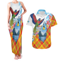 Saint Lucia Independence Day Couples Matching Tank Maxi Dress and Hawaiian Shirt Saint Lucian Map Pitons Madras Pattern