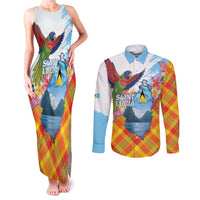 Saint Lucia Independence Day Couples Matching Tank Maxi Dress and Long Sleeve Button Shirt Saint Lucian Map Pitons Madras Pattern