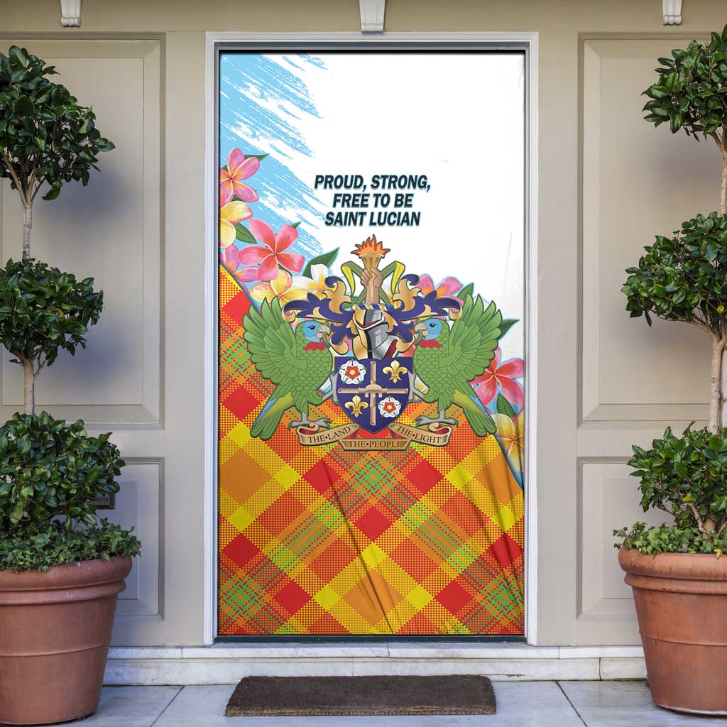 Saint Lucia Independence Day Door Cover Saint Lucian Map Pitons Madras Pattern