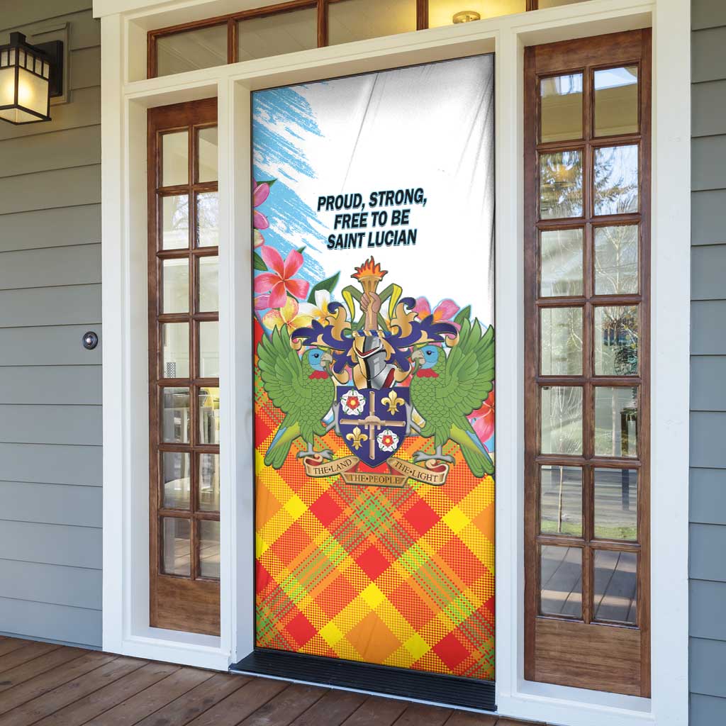 Saint Lucia Independence Day Door Cover Saint Lucian Map Pitons Madras Pattern