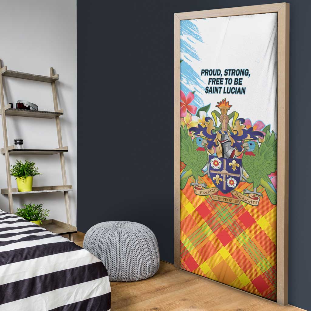 Saint Lucia Independence Day Door Cover Saint Lucian Map Pitons Madras Pattern