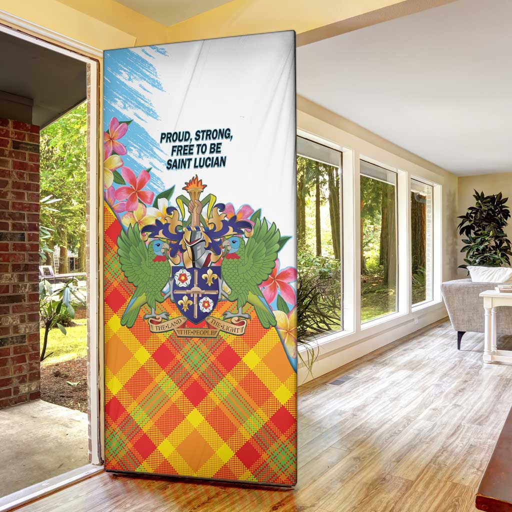 Saint Lucia Independence Day Door Cover Saint Lucian Map Pitons Madras Pattern