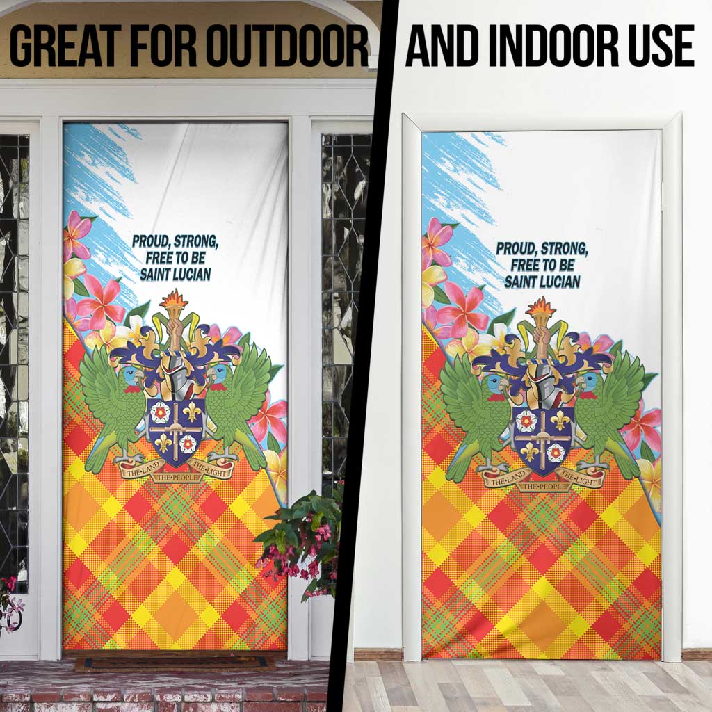 Saint Lucia Independence Day Door Cover Saint Lucian Map Pitons Madras Pattern