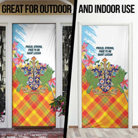 Saint Lucia Independence Day Door Cover Saint Lucian Map Pitons Madras Pattern