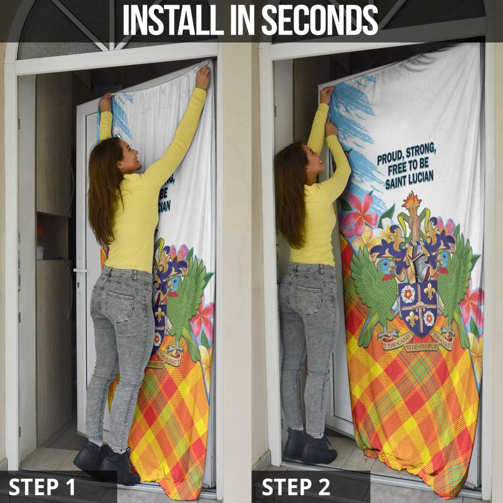 Saint Lucia Independence Day Door Cover Saint Lucian Map Pitons Madras Pattern