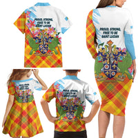 Saint Lucia Independence Day Family Matching Long Sleeve Bodycon Dress and Hawaiian Shirt Saint Lucian Map Pitons Madras Pattern