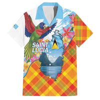 Saint Lucia Independence Day Family Matching Long Sleeve Bodycon Dress and Hawaiian Shirt Saint Lucian Map Pitons Madras Pattern