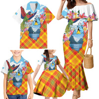 Saint Lucia Independence Day Family Matching Mermaid Dress and Hawaiian Shirt Saint Lucian Map Pitons Madras Pattern
