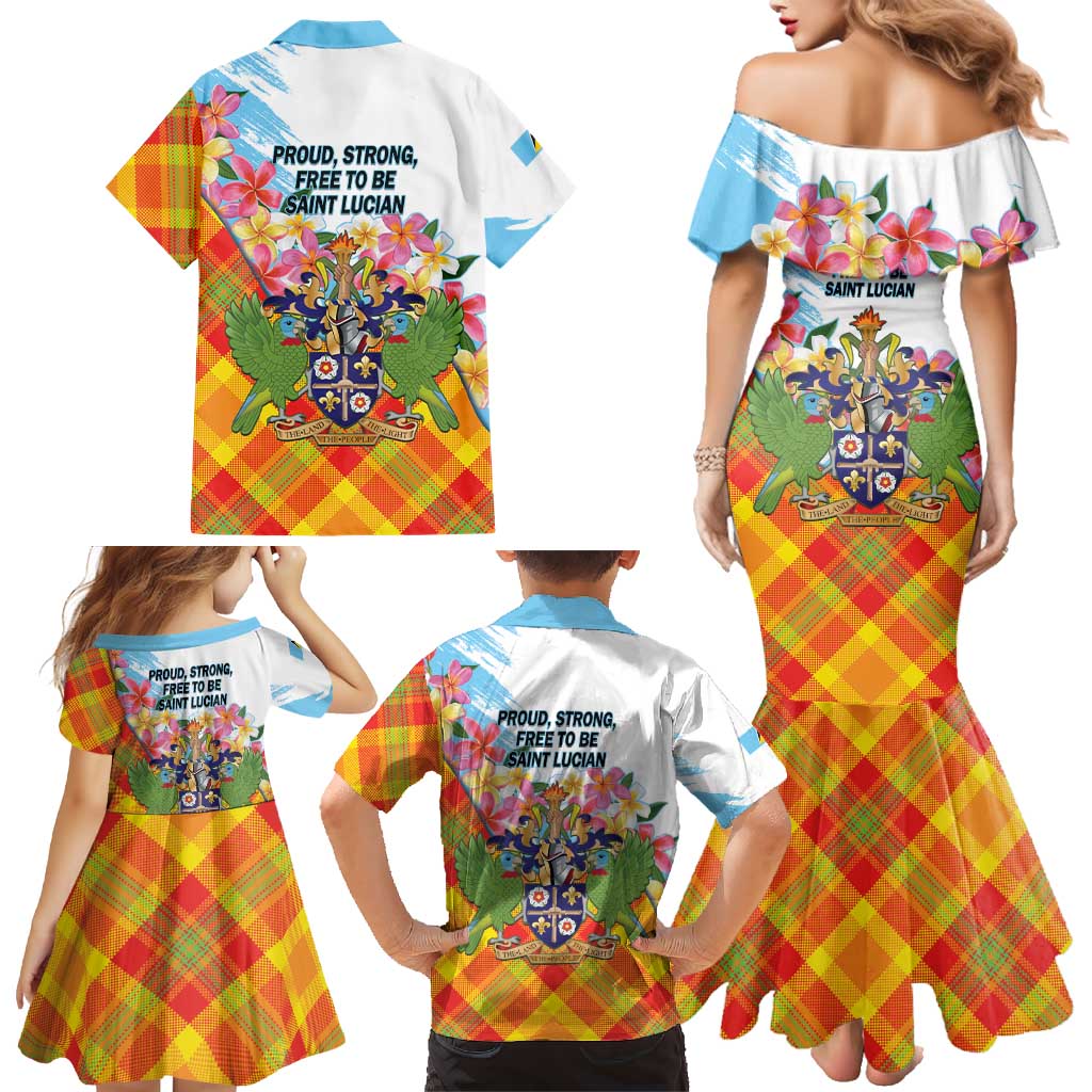 Saint Lucia Independence Day Family Matching Mermaid Dress and Hawaiian Shirt Saint Lucian Map Pitons Madras Pattern