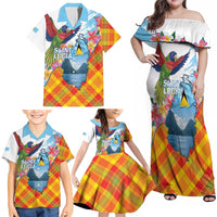 Saint Lucia Independence Day Family Matching Off Shoulder Maxi Dress and Hawaiian Shirt Saint Lucian Map Pitons Madras Pattern