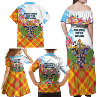 Saint Lucia Independence Day Family Matching Off Shoulder Maxi Dress and Hawaiian Shirt Saint Lucian Map Pitons Madras Pattern
