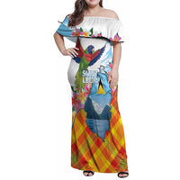 Saint Lucia Independence Day Family Matching Off Shoulder Maxi Dress and Hawaiian Shirt Saint Lucian Map Pitons Madras Pattern