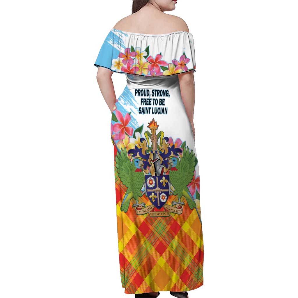 Saint Lucia Independence Day Family Matching Off Shoulder Maxi Dress and Hawaiian Shirt Saint Lucian Map Pitons Madras Pattern