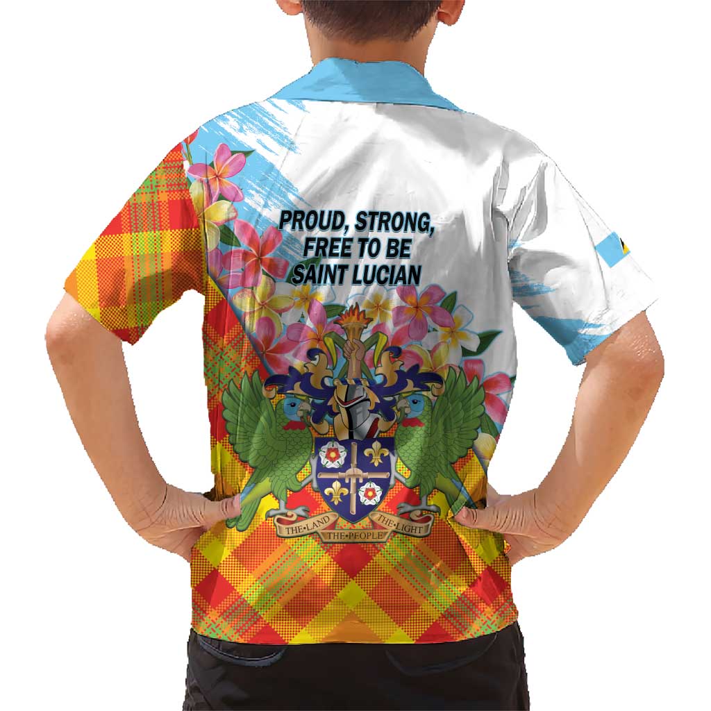 Saint Lucia Independence Day Family Matching Off Shoulder Short Dress and Hawaiian Shirt Saint Lucian Map Pitons Madras Pattern