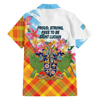 Saint Lucia Independence Day Family Matching Off Shoulder Short Dress and Hawaiian Shirt Saint Lucian Map Pitons Madras Pattern