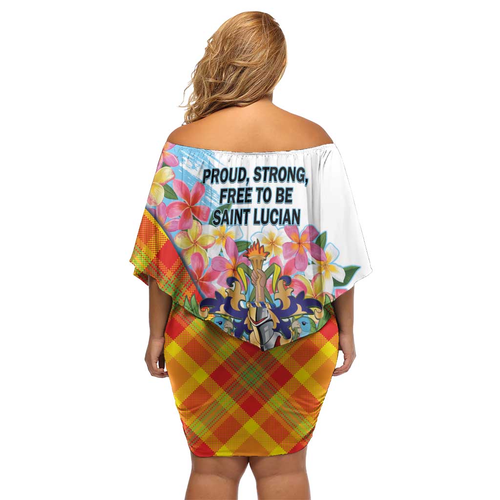 Saint Lucia Independence Day Family Matching Off Shoulder Short Dress and Hawaiian Shirt Saint Lucian Map Pitons Madras Pattern