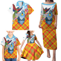 Saint Lucia Independence Day Family Matching Puletasi and Hawaiian Shirt Saint Lucian Map Pitons Madras Pattern