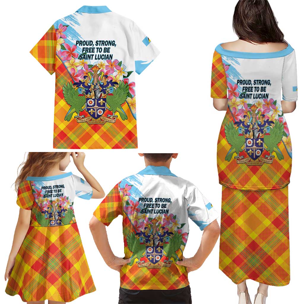Saint Lucia Independence Day Family Matching Puletasi and Hawaiian Shirt Saint Lucian Map Pitons Madras Pattern