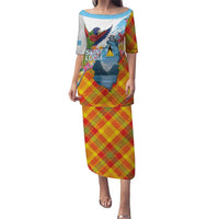 Saint Lucia Independence Day Family Matching Puletasi and Hawaiian Shirt Saint Lucian Map Pitons Madras Pattern