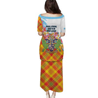Saint Lucia Independence Day Family Matching Puletasi and Hawaiian Shirt Saint Lucian Map Pitons Madras Pattern