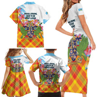 Saint Lucia Independence Day Family Matching Short Sleeve Bodycon Dress and Hawaiian Shirt Saint Lucian Map Pitons Madras Pattern