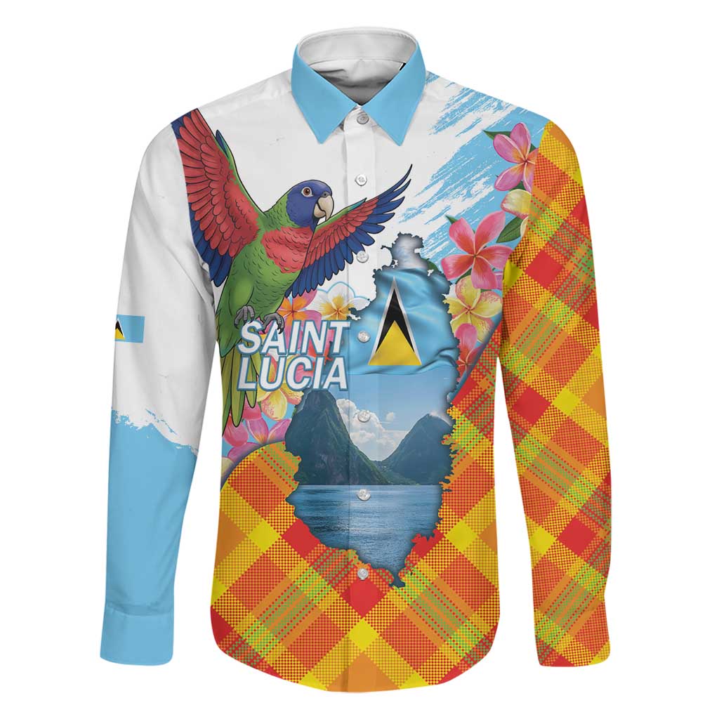 Saint Lucia Independence Day Family Matching Short Sleeve Bodycon Dress and Hawaiian Shirt Saint Lucian Map Pitons Madras Pattern