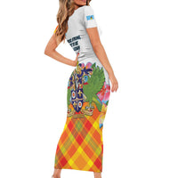 Saint Lucia Independence Day Family Matching Short Sleeve Bodycon Dress and Hawaiian Shirt Saint Lucian Map Pitons Madras Pattern
