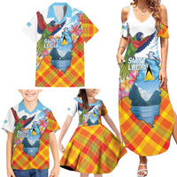 Saint Lucia Independence Day Family Matching Summer Maxi Dress and Hawaiian Shirt Saint Lucian Map Pitons Madras Pattern