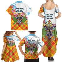 Saint Lucia Independence Day Family Matching Summer Maxi Dress and Hawaiian Shirt Saint Lucian Map Pitons Madras Pattern