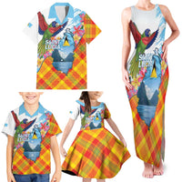 Saint Lucia Independence Day Family Matching Tank Maxi Dress and Hawaiian Shirt Saint Lucian Map Pitons Madras Pattern