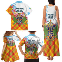 Saint Lucia Independence Day Family Matching Tank Maxi Dress and Hawaiian Shirt Saint Lucian Map Pitons Madras Pattern