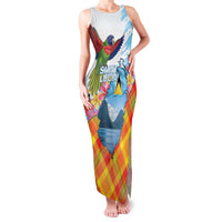 Saint Lucia Independence Day Family Matching Tank Maxi Dress and Hawaiian Shirt Saint Lucian Map Pitons Madras Pattern