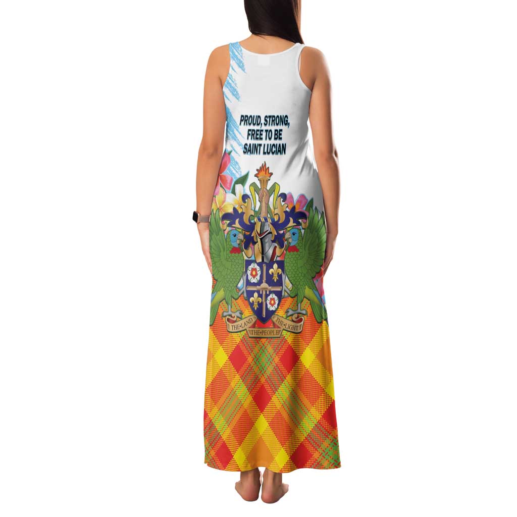 Saint Lucia Independence Day Family Matching Tank Maxi Dress and Hawaiian Shirt Saint Lucian Map Pitons Madras Pattern